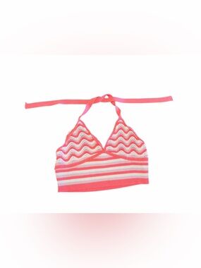 No Boundaries Pink Stripped Halter Top L Y2K